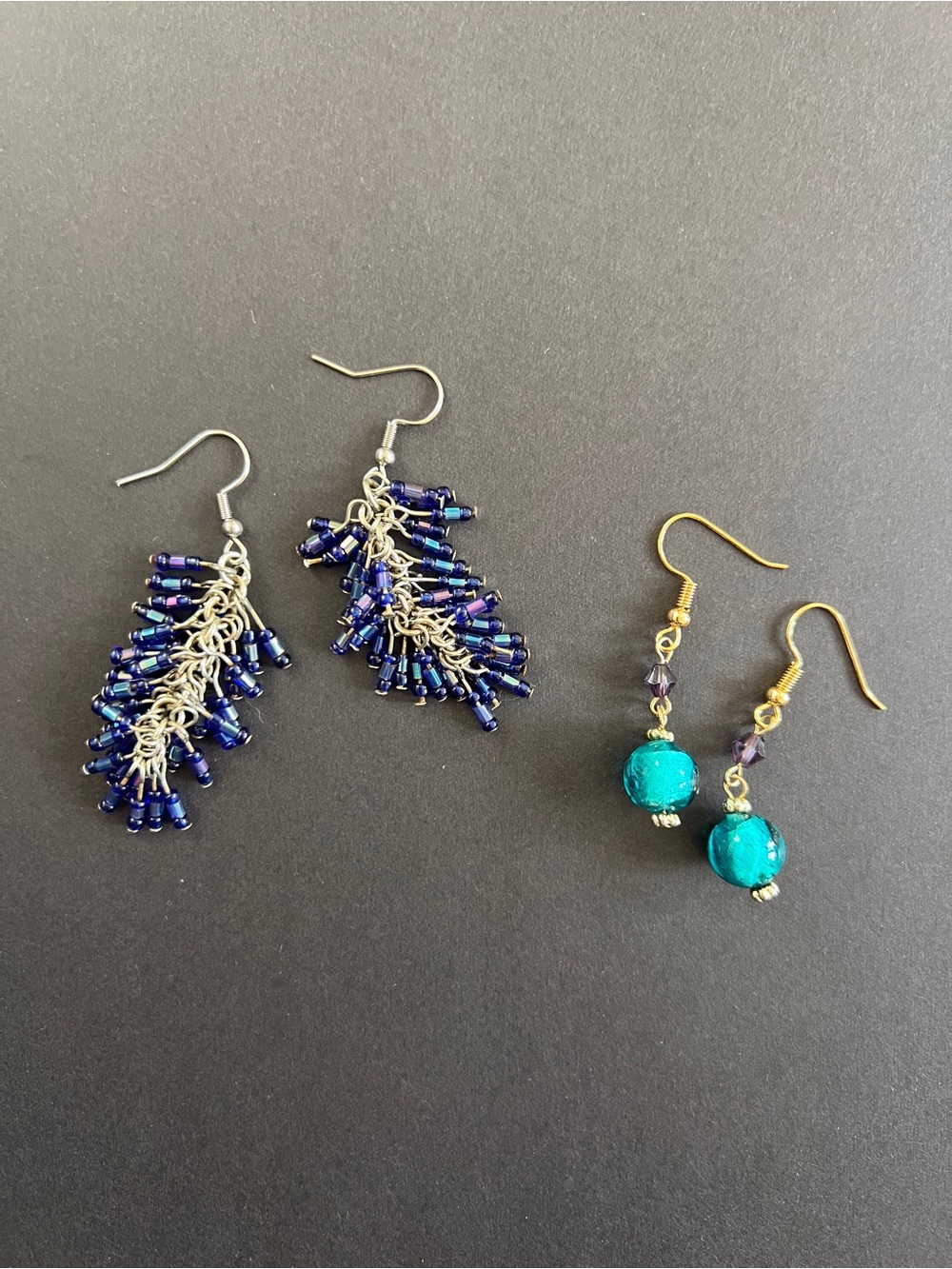 Blue Beaded Dangle Earrings